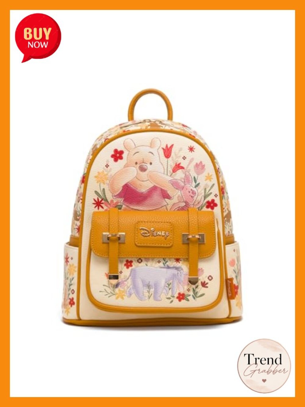 Winnie the Pooh Floral Mini Backpack Faux Leather Vegan